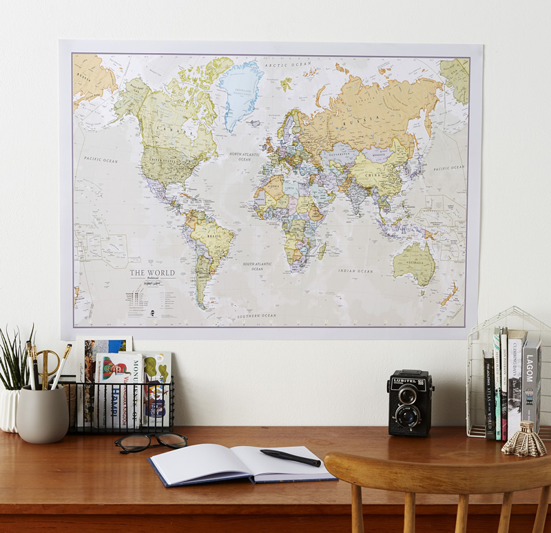 immagine di mappa murale mappa murale Planisfero in stile vintage - 84 x 60 cm - plastificato lucido - nuova edizione