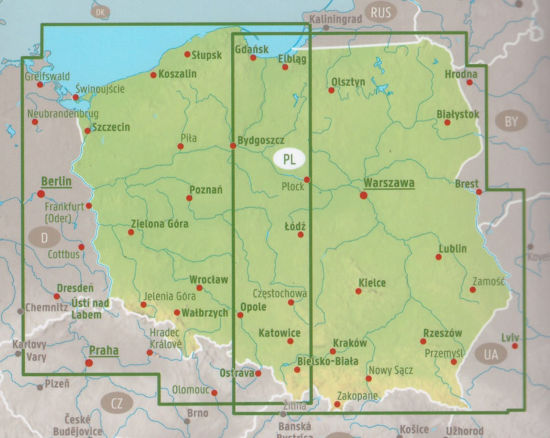 immagine di mappa stradale mappa stradale Polonia / Poland / Polska - con Varsavia (Warszawa), Cracovia (Kraków), Łódź, Breslavia (Wrocław), Poznań, Danzica (Gdańsk), Stettino (Szczecin), Bydgoszcz, Lublino (Lublin), Katowice, Białystok, Gdynia, Częstochowa, Radom, Sosnowiec, Kielce, Toruń, Gliwice, Zabrze, Bytom - edizione 2025