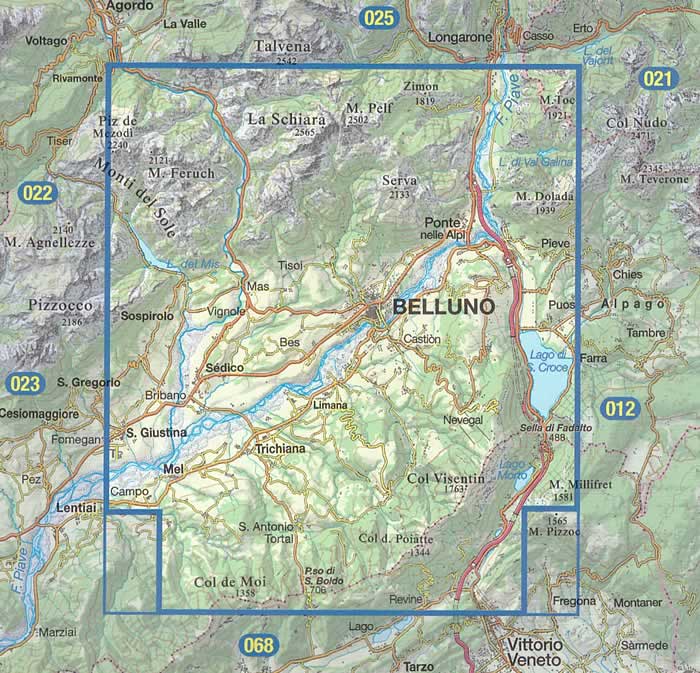 immagine di mappa topografica mappa topografica n.024 - Prealpi e Dolomiti Bellunesi - con reticolo UTM compatibile con GPS - impermeabile, antistrappo, plastic-free, eco-friendly - EDIZIONE Luglio 2023