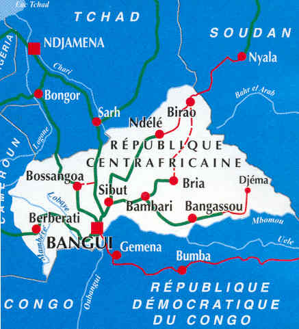 immagine di mappa stradale mappa stradale Repubblica Centrafricana / Centro Africana