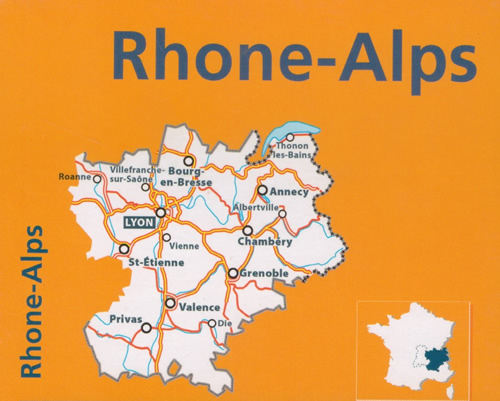 immagine di mappa stradale mappa stradale n. 523 - Rodano-Alpi / Rhone-Alps - con Lyon / Lione, Saint-Étienne, Vienne, Villefranche-sur-Saône, Roanne, Bourg-en-Bresse, Mâcon, Nantua, La Tour-du-Pin, Belley, Chambéry, Annecy, Bonneville, Saint-Julien-en-Genevois, Genève / Ginevra, Thonon-les-Bains, Mont Blanc / Monte Bianco, Albertville, Savoie / Savoia, Saint-Jean-de-Maurienne, Grenoble, Die, Valence, Nyons, Tournon-sur-Rhône, Privas, Largentière - mappa stradale con stazioni di servizio e autovelox - nuova edizione