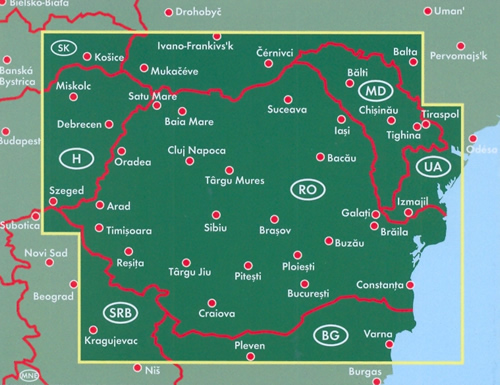 immagine di mappa stradale mappa stradale Romania, Moldova / Moldavia - con Bucarest, Cluj Napoca, Timişoara, Iaşi, Costanza, Craiova, Brașov, Galaţi, Ploieşti, Oradea, Brăila, Arad, Piteşti, Sibiu, Bacău, Chișinău, Tiraspol, Bălți, Tighina, Râbnița - edizione Dicembre 2022