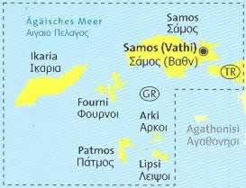 immagine di mappa topografica mappa topografica n.253 - Samos, Ikaria, Fourni, Arki, Patmos, Lipsi (isole della Grecia) - mappa escursionistica, plastificata, con spiagge, percorsi per il trekking, luoghi panoramici e parchi naturali - compatibile con GPS - nuova edizione