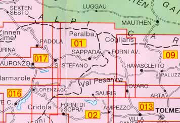 immagine di mappa topografica mappa topografica n.01 - Sappada - S.Stefano - Forni Avoltri - con reticolo UTM compatibile con GPS - nuova edizione