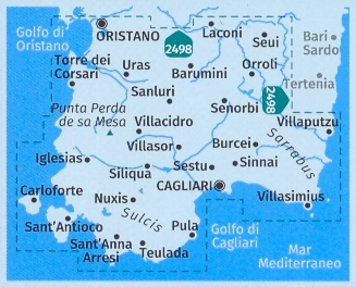 immagine di mappa topografica mappa topografica n.2499 - Sardegna del Sud - set di 4 mappe escursionistiche con sentieri per il trekking e MTB - compatibili con GPS