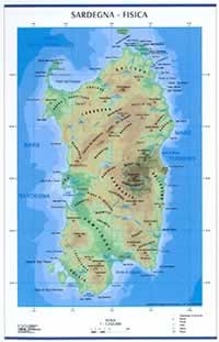 immagine di mappa murale mappa murale Sardegna - mappa murale Fisica e Politica, plastificata con aste - 98 x 138 cm
