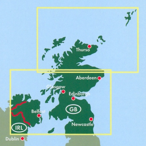 immagine di mappa stradale mappa stradale Scozia e Inghilterra del Nord - con Thurso, Aberdeen, Edinburgo/Edinburgh, Glasgow, Newcastle, Belfast - edizione 2019