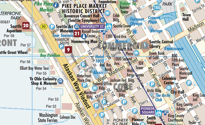immagine di mappa di città mappa di città Seattle - mappa della città plastificata, impermeabile, scrivibile e anti-strappo - dettagliata e facile da leggere, con trasporti pubblici, attrazioni e luoghi di interesse - nuova edizione