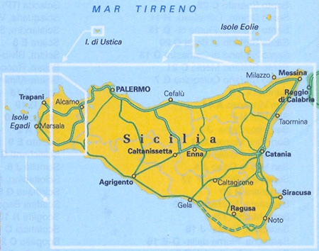 immagine di mappa stradale regionale mappa stradale regionale Sicilia - mappa stradale - con distanze stradali, percorsi panoramici - nuova edizione