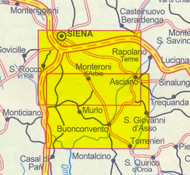 immagine di mappa topografica mappa topografica n.517 - Siena e Crete Senesi - con Val d' Arbia, Murlo, Monteroni d'Arbia, Asciano, Buonconvento, Rapolano Terme - nuova edizione