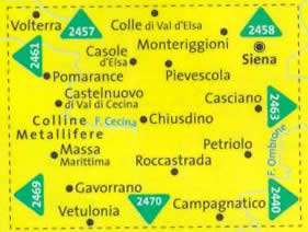 immagine di mappa topografica mappa topografica n.2462 - Siena, Volterra, Massa Marittima, Roccastrada, San Galgano, Pomarance, Colline Metallifere, Petriolo, Gavorrano, Vetulonia, Monteriggioni - con informazioni turistiche, sentieri CAI, percorsi panoramici e parchi naturali - mappa plastificata, compatibile con GPS - nuova edizione