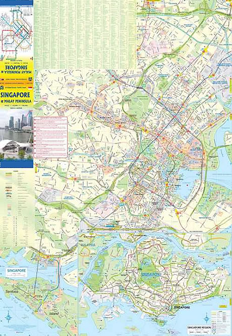 immagine di mappa stradale mappa stradale Singapore e Penisola Malese / Malay Peninsula (Malesia/Malaysia) - mappa della città di Singapore, con mappa stradale della penisola malese - nuova edizione