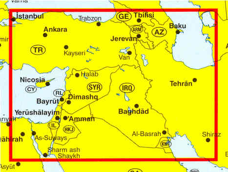 immagine di mappa stradale mappa stradale Siria, Libano, Giordania, Israele, Iraq, Kuwait - edizione 2013