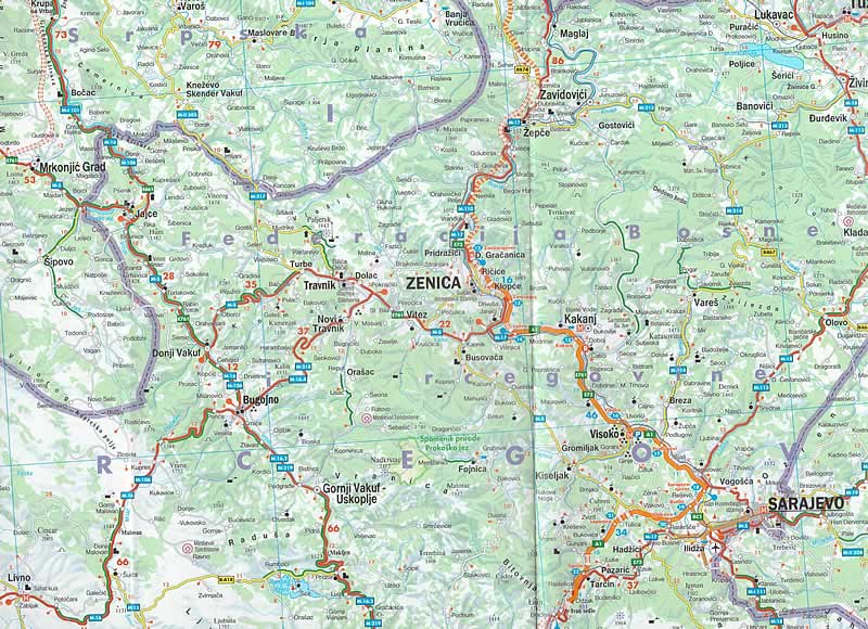 immagine di mappa stradale mappa stradale Slovenia, Croazia, Bosnia-Erzegovina - con Lubiana, Maribor, Kranj, Zagabria (Zagreb), Spalato (Split), Fiume (Rijeka), Osijek, Zara (Zadar), Slavonski Brod, Velika Gorica, Karlovac, Pola (Pula), Sarajevo, Mostar, Banja Luka - Edizione 2025