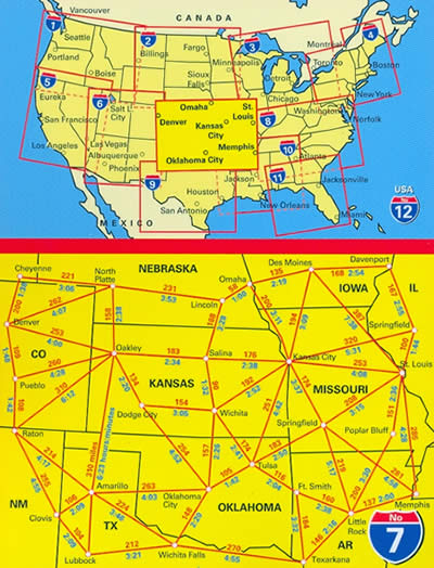 immagine di mappa stradale mappa stradale n.07 - USA South Central - Kansas, Missouri, Iowa, Oklahoma, Iowa, Central Plains, Ozark Plateau, Omaha, Denver, St.Louis, Memphis, Tulsa, Branson, Springfield - con cartografia aggiornata, dettagliata e facile da leggere + guida stradale - EDIZIONE 2025