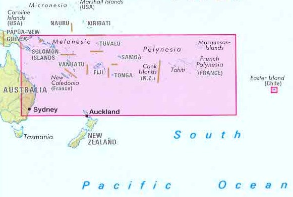immagine di mappa stradale mappa stradale South Pacific Islands - Solomon Islands, New Caledonia, Vanuatu, Fiji Islands, Tonga, Samoa, Niue, Cook Islands, Society Islands, Marquesas Islands, Easter Island, Tahiti, French Polynesia