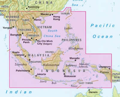 immagine di mappa stradale mappa stradale Southeast Asia / SudEst Asia - con Thailandia, Laos, Vietnam, Cambogia, Taiwan, Filippine, Malesia e Indonesia