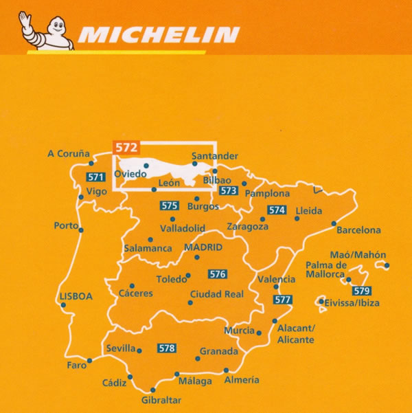 immagine di mappa stradale mappa stradale Spagna Nord - Asturias, Cantabria - con Oviedo e Santander - Michelin n.572 - nuova edizione