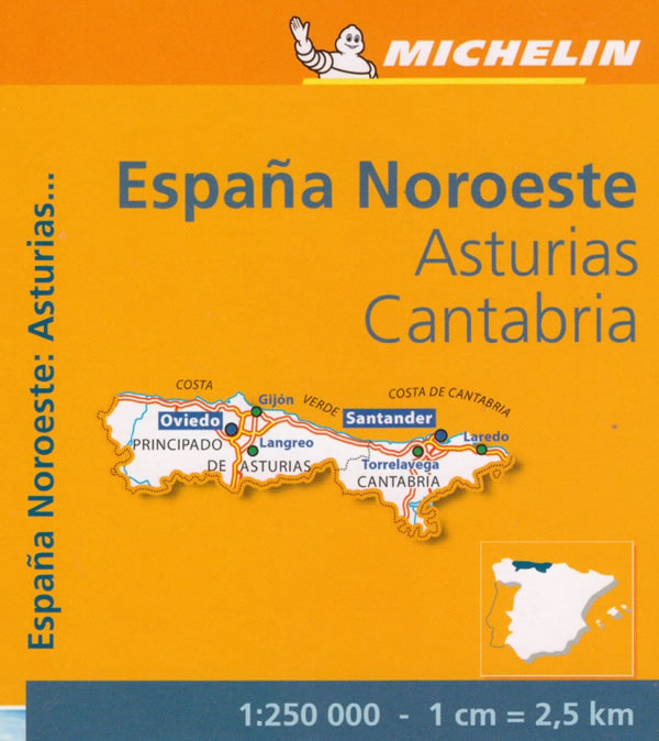 immagine di mappa stradale mappa stradale Spagna Nord - Asturias, Cantabria - con Oviedo e Santander - Michelin n.572 - nuova edizione