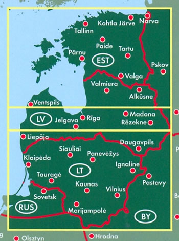 immagine di mappa stradale mappa stradale Stati Baltici - Estonia, Lettonia, Lituania - con Riga, Vilnius, Tallinn - edizione 2019