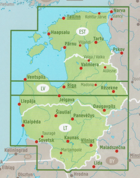 immagine di mappa stradale mappa stradale Stati Baltici - Estonia, Lettonia, Lituania - con Riga, Vilnius, Tallinn - mappa stradale - edizione 2025