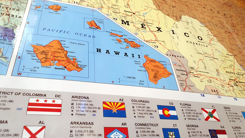immagine di mappa murale mappa murale Stati Uniti d'America - USA - mappa murale politica e plastificata - 128 x 100 cm