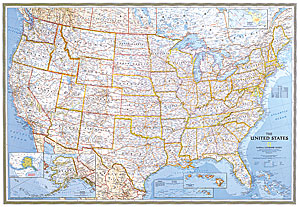immagine di mappa murale mappa murale USA - Stati Uniti d' America - Politica, Plastificata - 180 x 125 cm