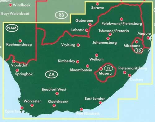 immagine di mappa stradale mappa stradale Sudafrica / South Africa - con Johannesburg, Città del Capo/Cape Town, Durban, Germiston, Gauteng, Pretoria, Port Elizabeth, Bloemfontein, Vanderbijlpark, Msunduzi, Pietermaritzburg, Thulamela, Limpopo, Polokwane/Pietersburg - edizione 2013