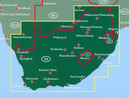 immagine di mappa stradale mappa stradale Sudafrica / South Africa - con Johannesburg, Città del Capo/Cape Town, Durban, Germiston, Gauteng, Pretoria, Port Elizabeth, Bloemfontein, Vanderbijlpark, Msunduzi, Pietermaritzburg, Thulamela, Limpopo, Polokwane/Pietersburg
