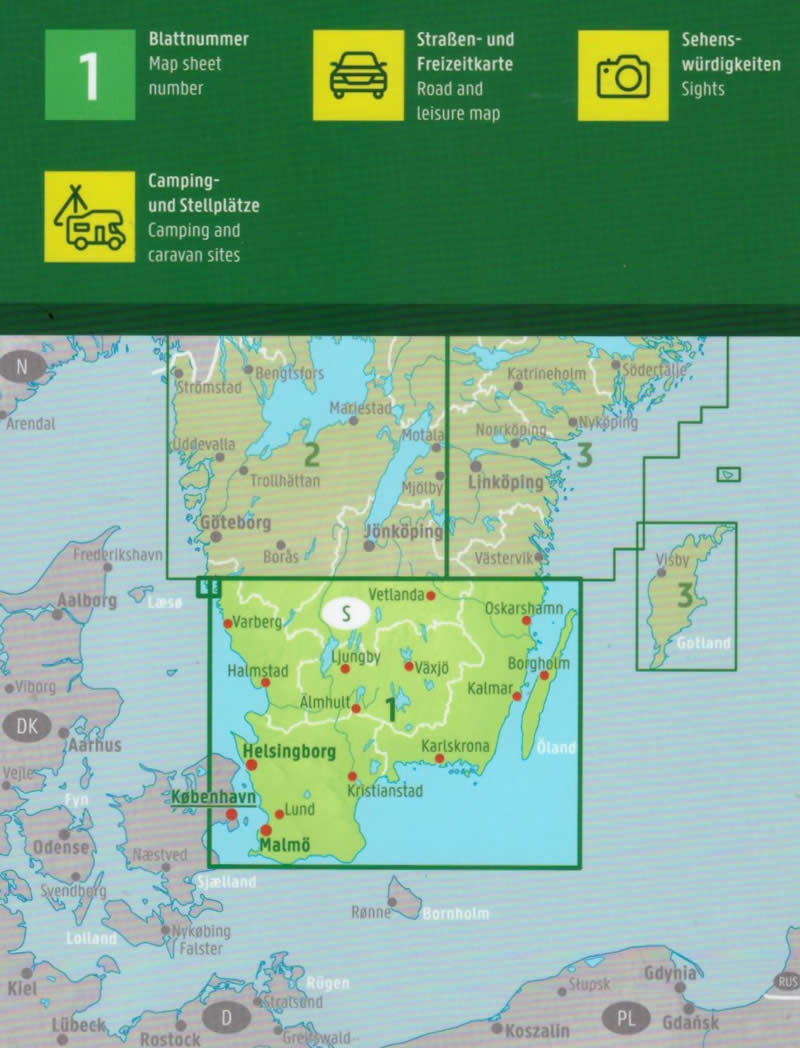 immagine di mappa stradale mappa stradale Svezia Sud - Malmö, Helsingborg, Kalmar - mappa stradale - edizione 2025