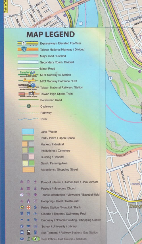 immagine di mappa stradale mappa stradale Taiwan - mappa stradale, con la mappa di città di Taipei, con linee dei trasporti e attrazioni turistiche - EDIZIONE Agosto 2025