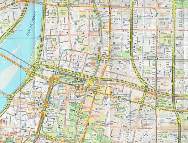 immagine di mappa stradale mappa stradale Taiwan - mappa stradale, con la mappa di città di Taipei, con linee dei trasporti e attrazioni turistiche - EDIZIONE Agosto 2025