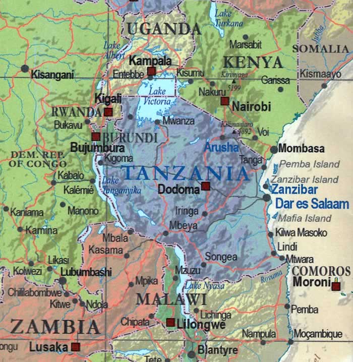 immagine di mappa stradale mappa stradale Tanzania - con Arusha, Dar Es Salaam, Zanzibar - mappa impermeabile e antistrappo - nuova edizione