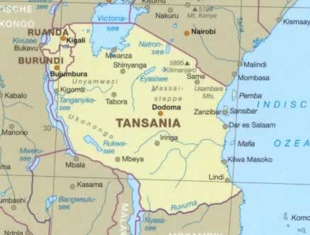 immagine di mappa stradale mappa stradale Tanzania, Ruanda, Burundi - con Dodoma, Lindi, Mbeya, Pemba, Same, Lago Victoria, Bujumbura, Kigoma, Kigali - mappa stradale, impermeabile e antistrappo - nuova edizione