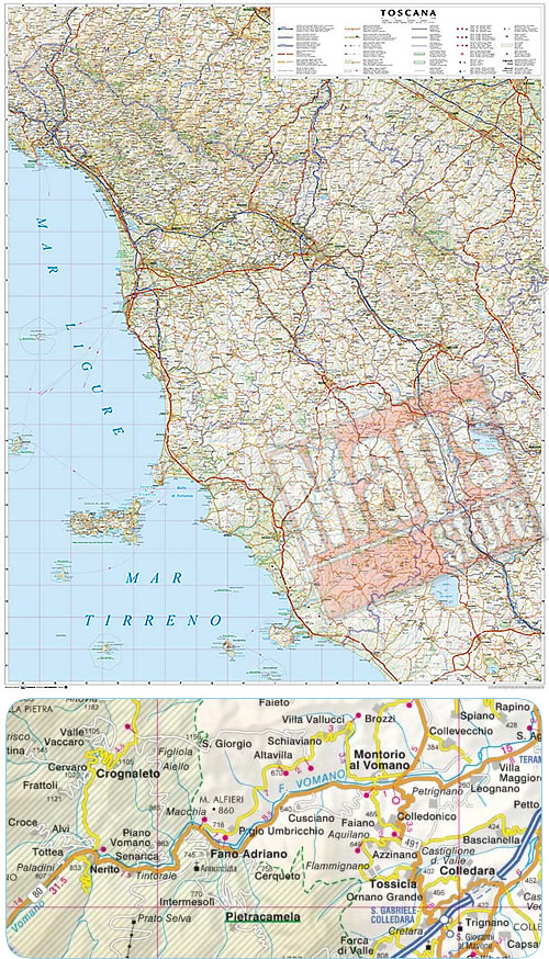 immagine di mappa murale mappa murale Toscana - mappa murale con cartografia dettagliata ed aggiornata - plastificata - 90 x 110 cm - edizione 2024