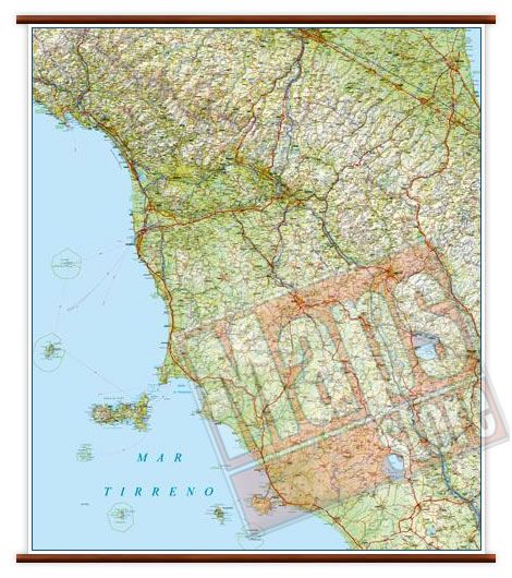 immagine di mappa murale mappa murale Toscana - mappa murale plastificata con eleganti aste in legno - cartografia dettagliata ed aggiornata - 86 x 108 cm