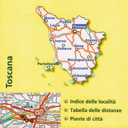 immagine di mappa stradale mappa stradale Toscana - mappa stradale Michelin - n.358 - con strade panoramiche, mappe città, indice delle località ed autovelox - nuova edizione aggiornata