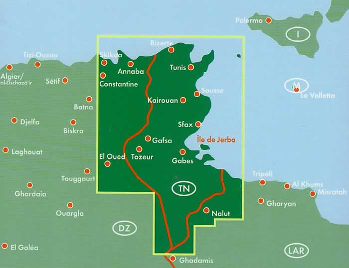 immagine di mappa stradale mappa stradale Tunisia / Tunisie / Tunisien - mappa stradale - edizione 2022