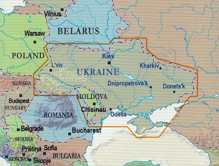 immagine di mappa stradale mappa stradale Ucraina / Ukraine, Moldova, Crimea - con Kiev, Lviv, Odessa, Kharkiv, Dnipro/Dnipropetrovsk, Donetsk - mappa stradale - impermeabile e antistrappo - EDIZIONE Dicembre 2022