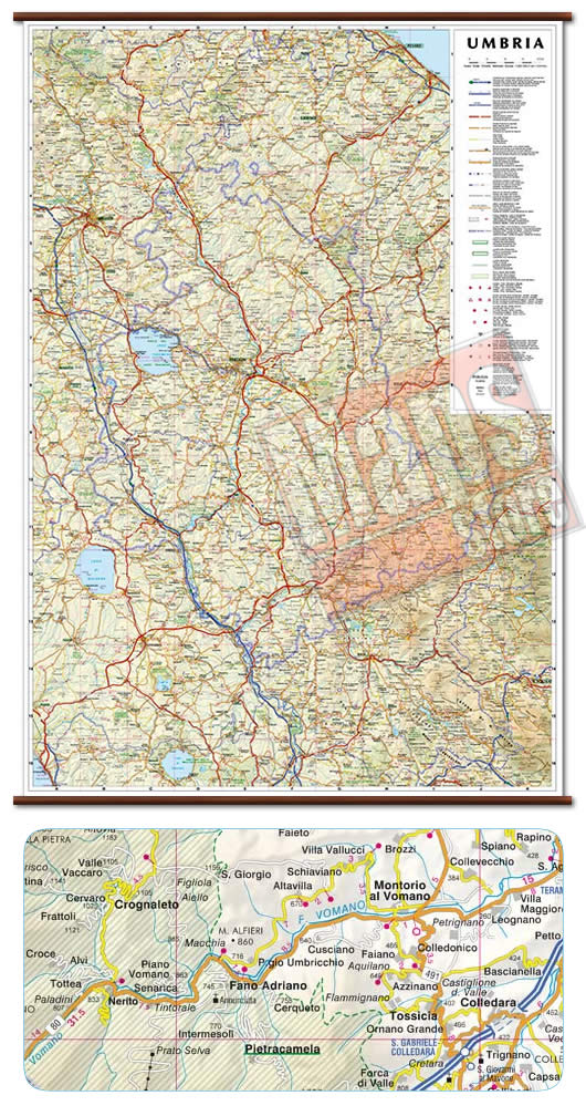 immagine di mappa murale mappa murale Umbria - mappa murale con cartografia dettagliata ed aggiornata - plastificata, con eleganti aste in legno - 60 x 86 cm - nuova edizione