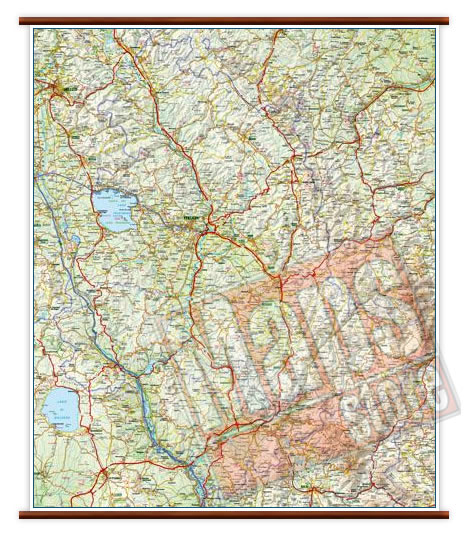 immagine di mappa murale mappa murale Umbria - mappa murale plastificata con eleganti aste in legno - cartografia dettagliata ed aggiornata - 60 x 86 cm
