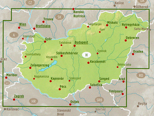 immagine di mappa stradale mappa stradale Ungheria - con Budapest, Debrecen, Miskolc, Szeged (Seghedino), Pécs (Cinquechiese), Győr, Nyíregyháza, Kecskemét, Székesfehérvár (Albareale), Eger, Esztergom (Strigonio) - EDIZIONE Dicembre 2022