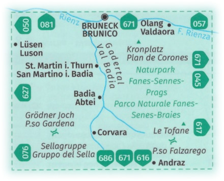 immagine di mappa topografica mappa topografica n.51 - Val Badia / Gadertal - Corvara, Passo Gardena, Gruppo del Sella, San Martino, Luson, Brunico, Valdaora, Pian de Corones, Parco Naturale Fanes-Senes-Braies, Le Tofane, Passo Falzarego - mappa plastificata, compatibile con GPS - nuova edizione