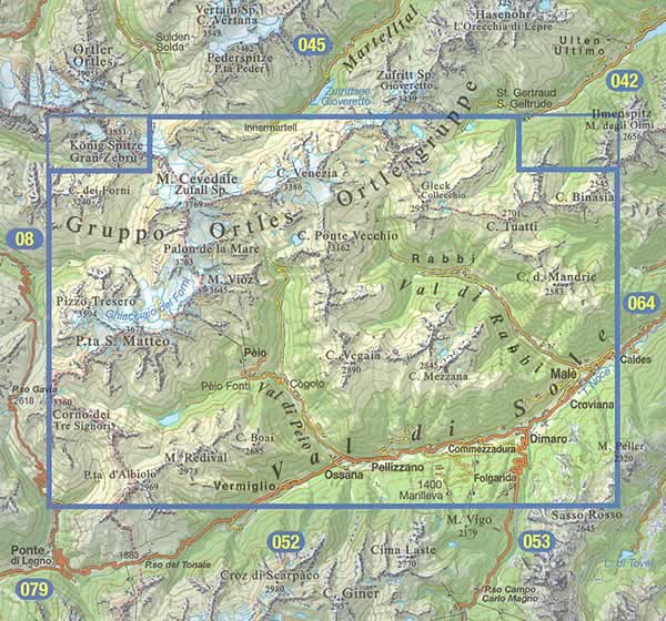 immagine di mappa topografica mappa topografica n.048 - Val di Sole, Val di Peio, Val di Rabbi, Cevedale, Gruppo Ortles, Folgarida - con reticolo UTM compatibile con GPS - impermeabile, antistrappo, plastic-free, eco-friendly - nuova edizione