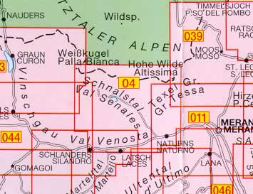 immagine di mappa topografica mappa topografica n.04 - Val Senales / Schnalstal e Naturns / Naturno - con Palla Bianca, Similaun, Val di Fosse, Altissima, Gruppo Tessa
