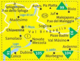 immagine di mappa topografica mappa topografica n.92 - Valchiavenna, Val Bregaglia, Madesimo, Val Masino, Passo dello Spluga, Novate Mezzola, Morbegno, Juf, Avers, Passo del Maloggia, Valle San Giacomo - mappa plastificata, compatibile con sistemi GPS