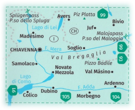 immagine di mappa topografica mappa topografica n.92 - Valchiavenna, Val Bregaglia, Madesimo, Val Masino, Passo dello Spluga, Novate Mezzola, Morbegno, Juf, Avers, Passo del Maloggia, Valle San Giacomo - mappa plastificata, compatibile con sistemi GPS - edizione 2022