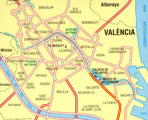 immagine di mappa di città mappa di città n.73 - Valencia - mappa della città - col centro storico, periferia di Valencia, linee e fermate della metropolitana