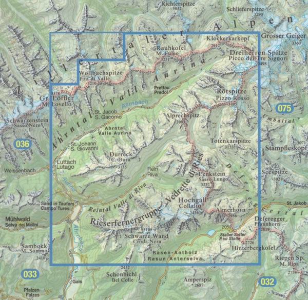 immagine di mappa topografica mappa topografica n.035 - Valle Aurina, Vedrette di Ries - con reticolo UTM per GPS - impermeabile, antistrappo, plastic-free, eco-friendly - EDIZIONE 2025