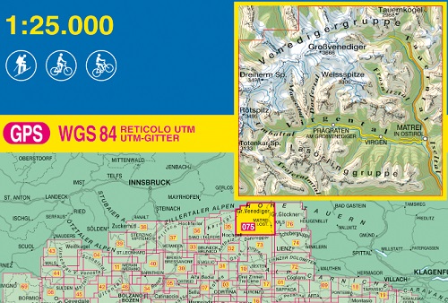 immagine di mappa topografica mappa topografica n.075 - Venedigergruppe, Matrei, Virgental, Tauerntal - con reticolo UTM compatibile con sistemi GPS - nuova edizione